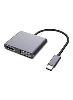 Xo Hub001 محول 4 في 1 من VGA- Hdmi- Type C و Usb إلى Type C - فضي