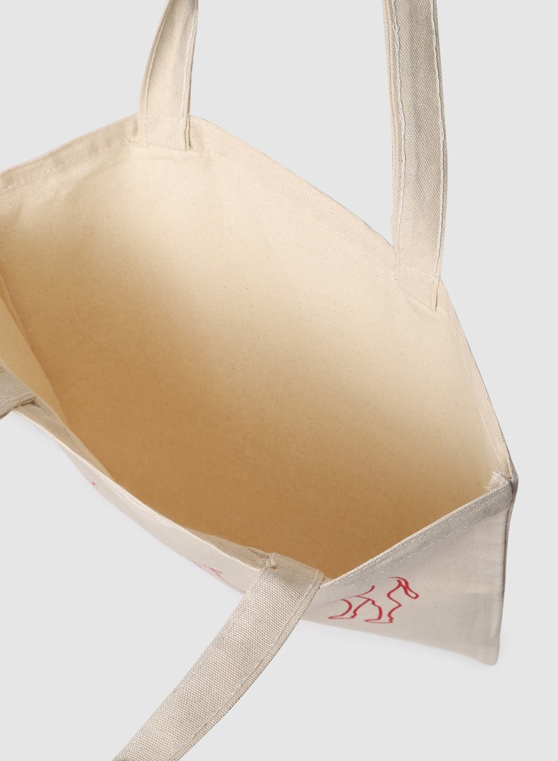 Amal - Camel Print Canvas Shopping And Grocery Bag  Color Shade May Vary Red/Beige - Image 1