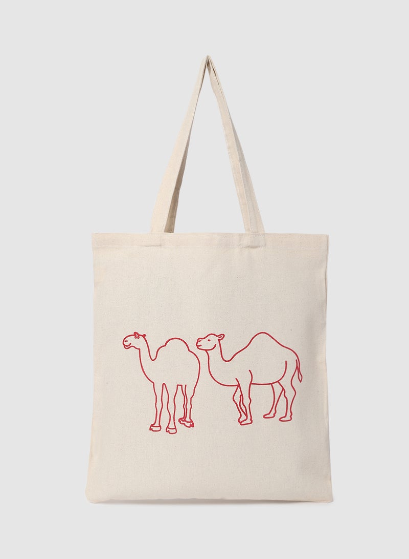 Amal - Camel Print Canvas Shopping And Grocery Bag  Color Shade May Vary Red/Beige - Image 1