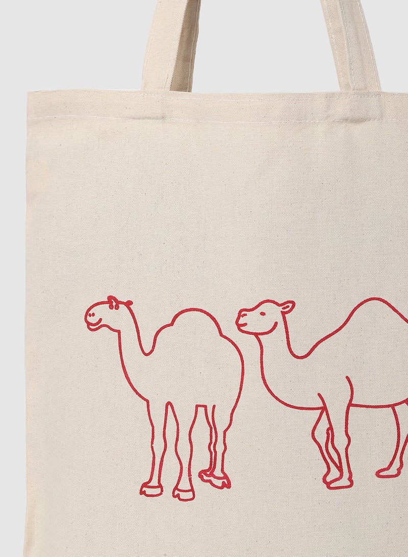 Amal - Camel Print Canvas Shopping And Grocery Bag  Color Shade May Vary Red/Beige - Image 1