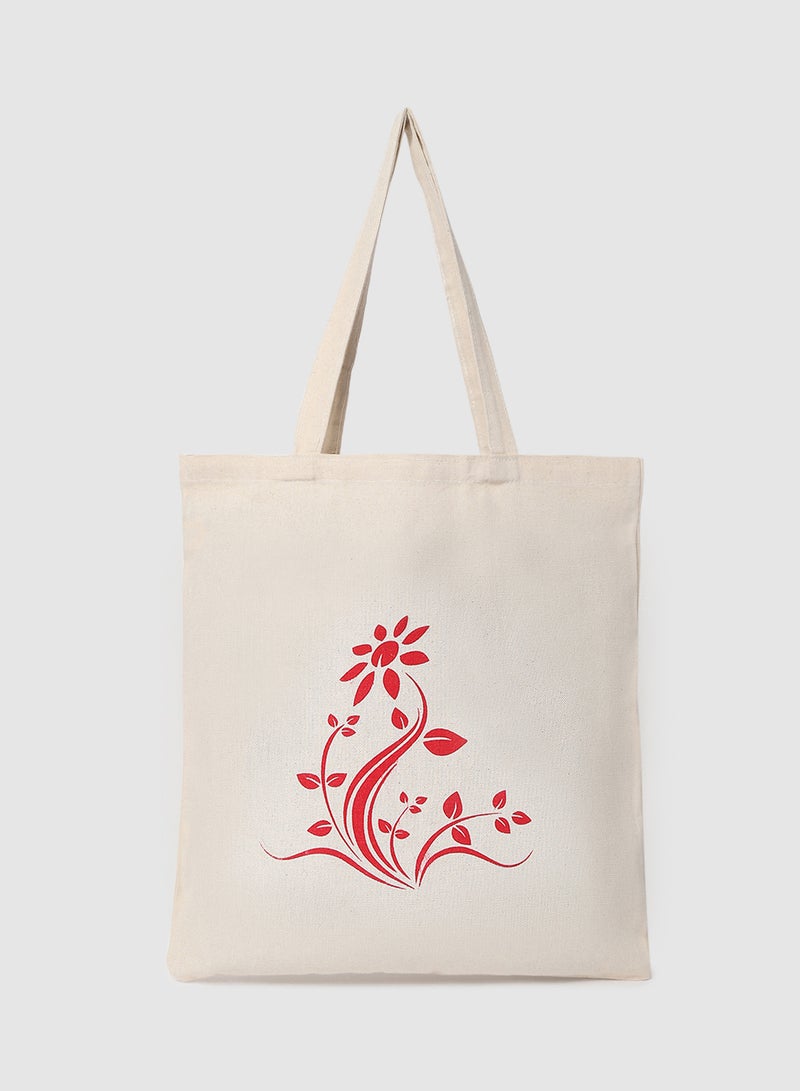 Amal - Flower Print Canvas Shopping And Grocery Bag  Color Shade May Vary Red - Image 1