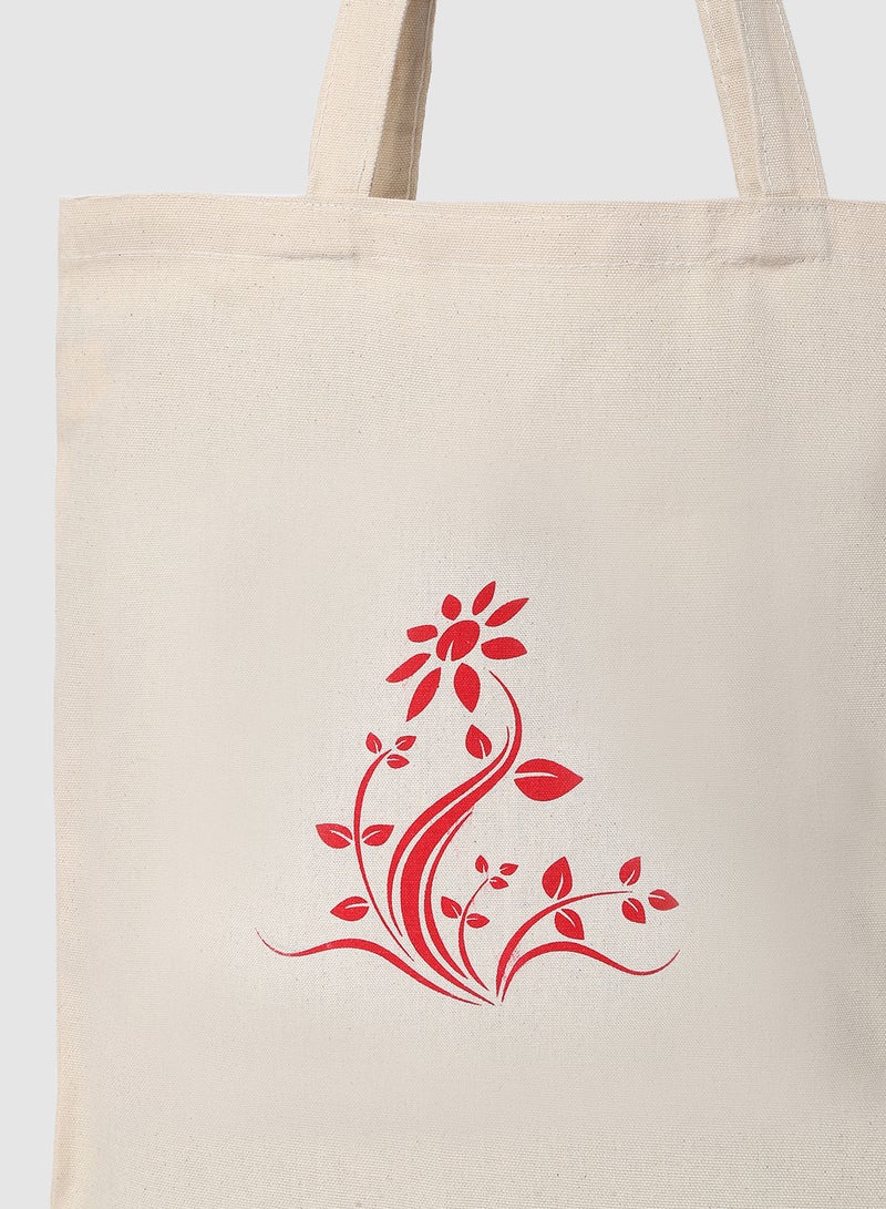 Amal - Flower Print Canvas Shopping And Grocery Bag  Color Shade May Vary Red - Image 1