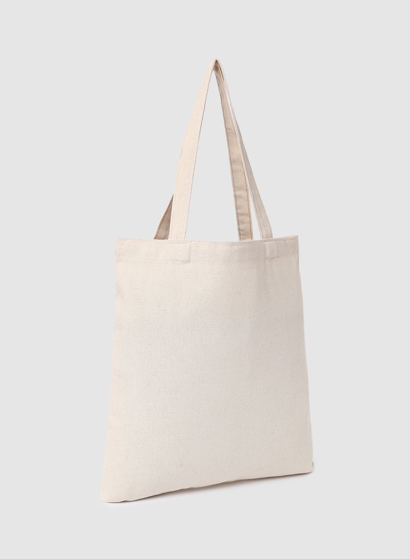 Amal - Grocery Print Canvas Shopping Bag  Color Shade May Vary Black/Beige - Image 1
