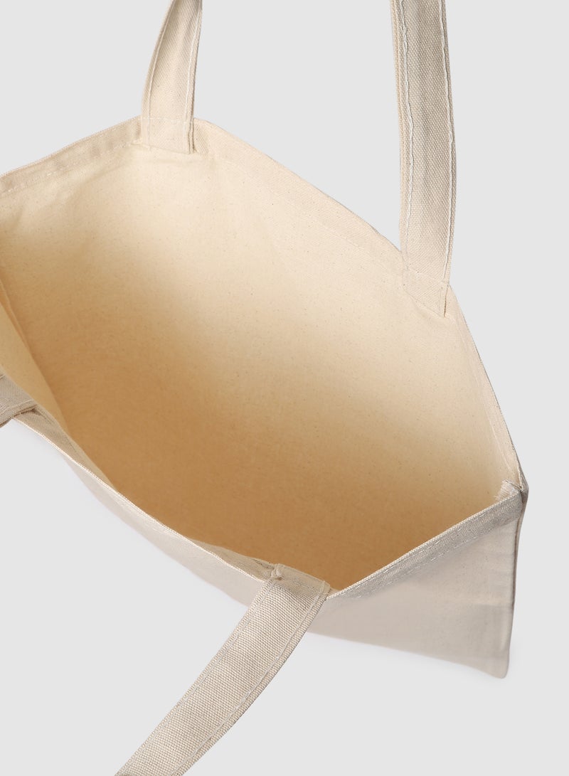 Amal - Grocery Print Canvas Shopping Bag  Color Shade May Vary Black/Beige - Image 1