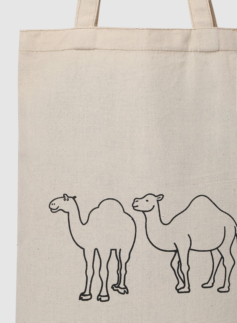 Amal - Camel Print Canvas Shopping And Grocery Bag Color Shade May Vary Black/Beige - Image 1