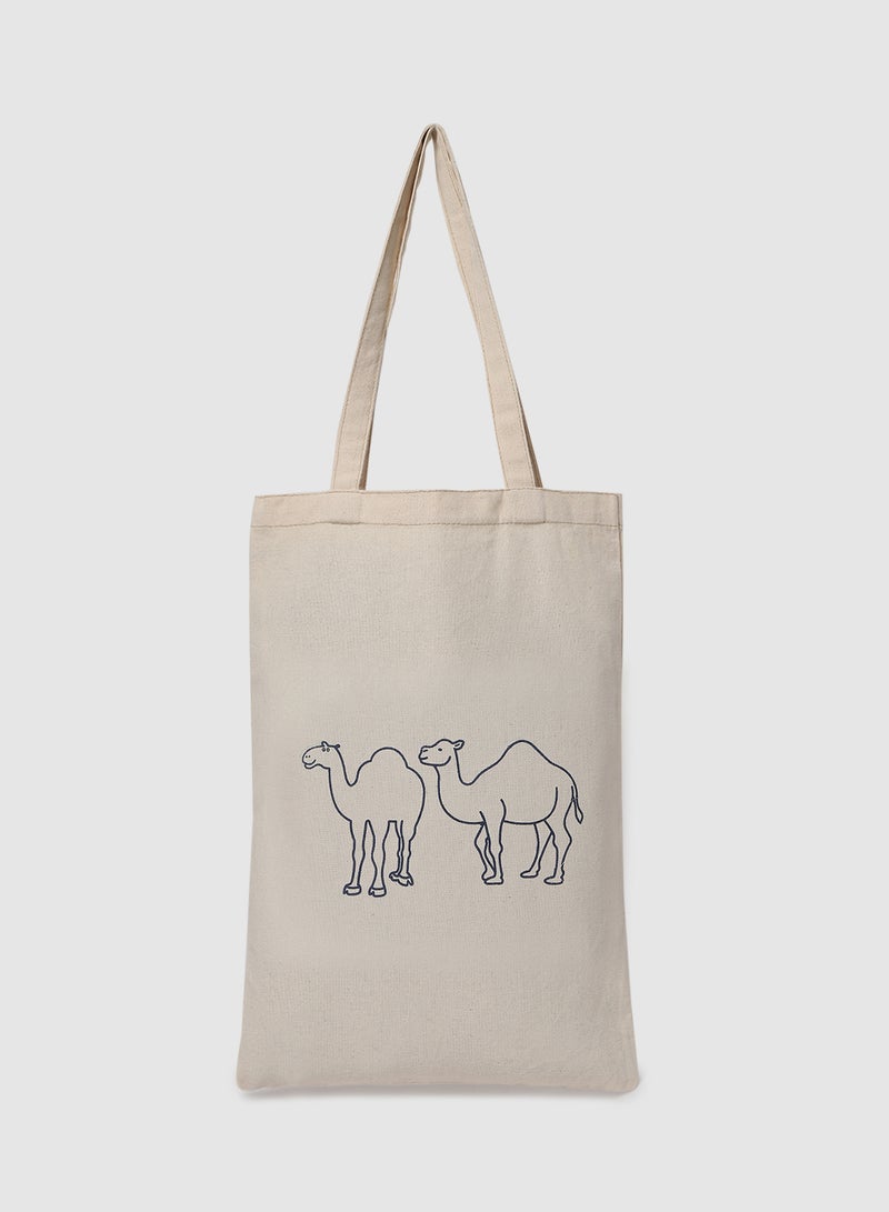Amal - Camel Print Canvas Shopping And Grocery Bag Color Shade May Vary Navy Blue/Beige - Image 1
