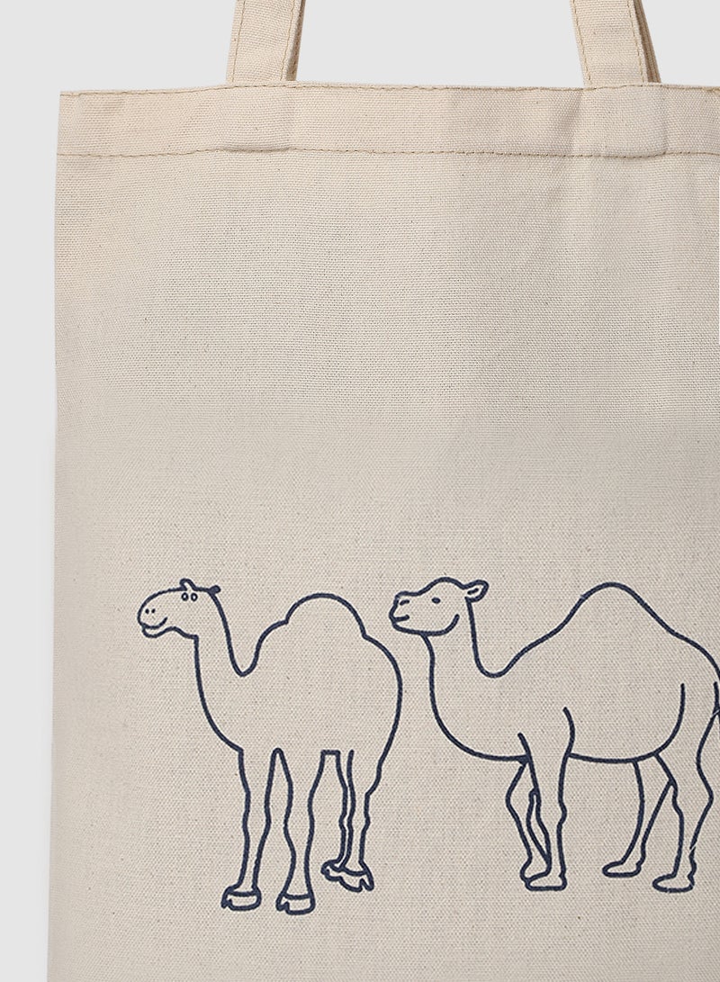 Amal - Camel Print Canvas Shopping And Grocery Bag Color Shade May Vary Navy Blue/Beige - Image 1