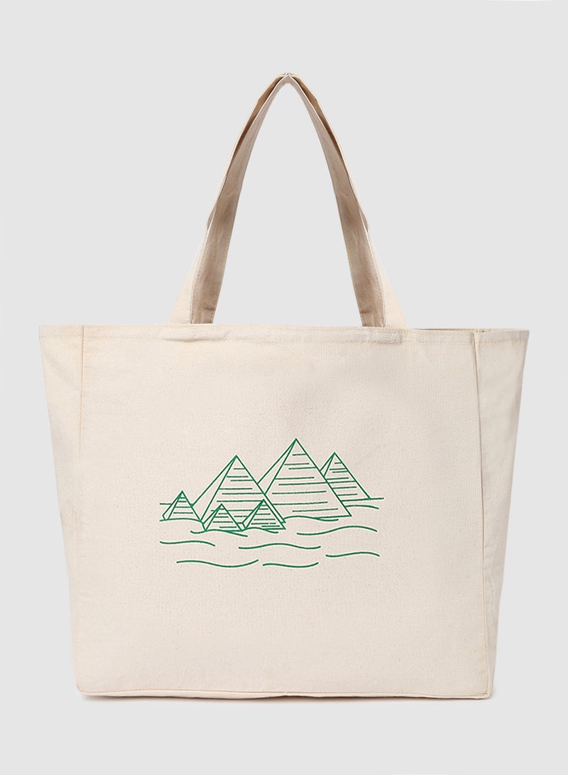 Amal - Pyramid Print Canvas Shopping And Grocery Bag Color Shade May Vary Green - Image 1