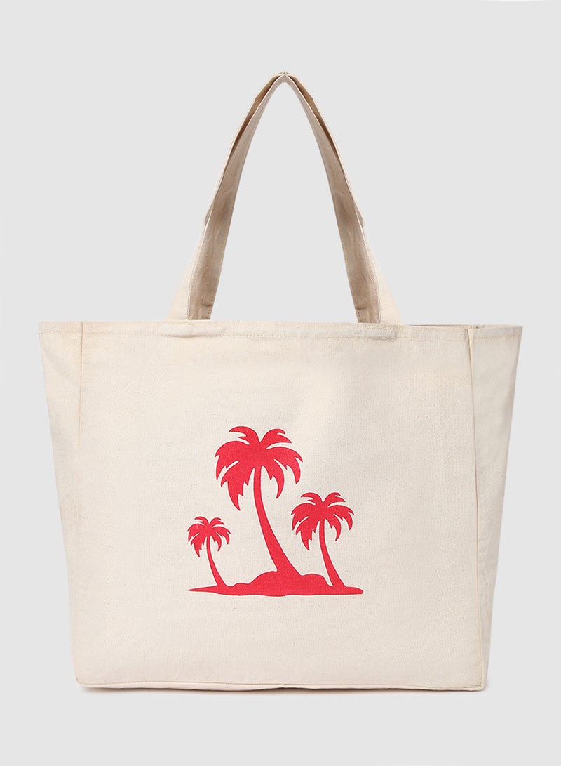 Amal - Palm Tree Print Canvas Shopping And Grocery Bag Color Shade May Vary Red - Image 1