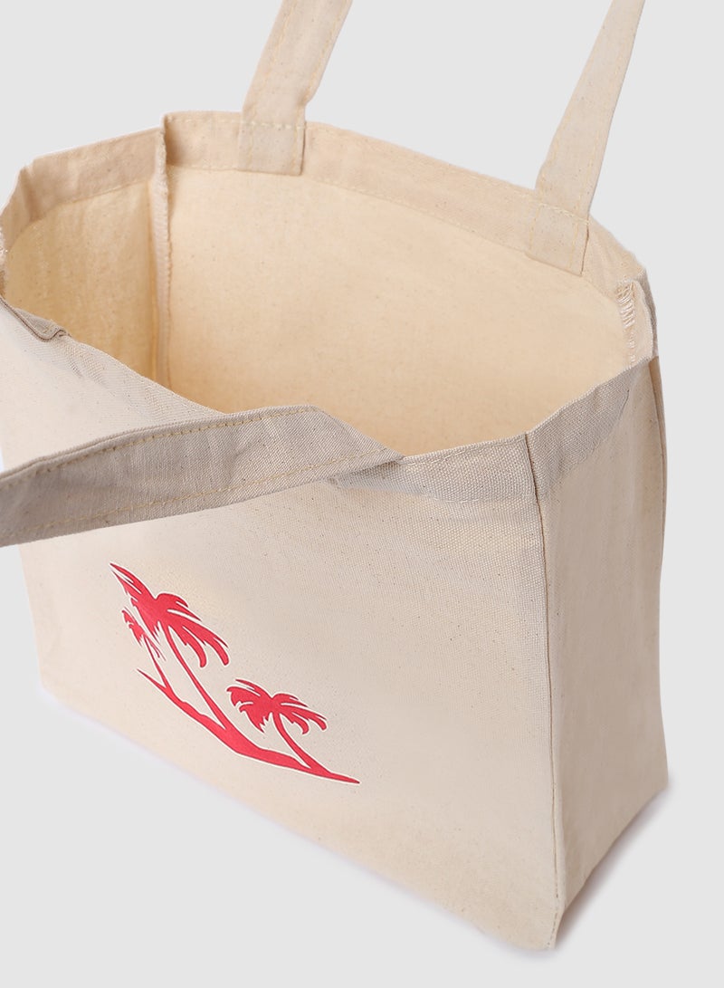 Amal - Palm Tree Print Canvas Shopping And Grocery Bag Color Shade May Vary Red - Image 1