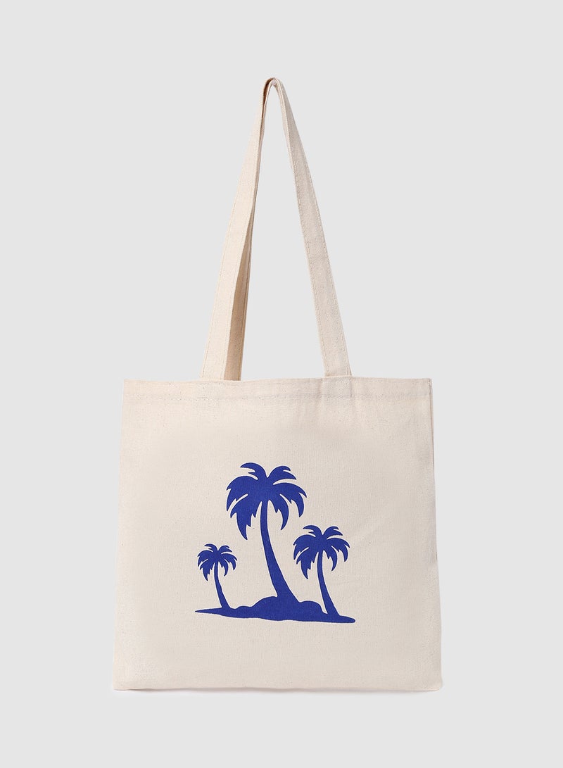 Amal - Palm Tree Print Canvas Shopping And Grocery Bag Color Shade May Vary Blue - Image 1