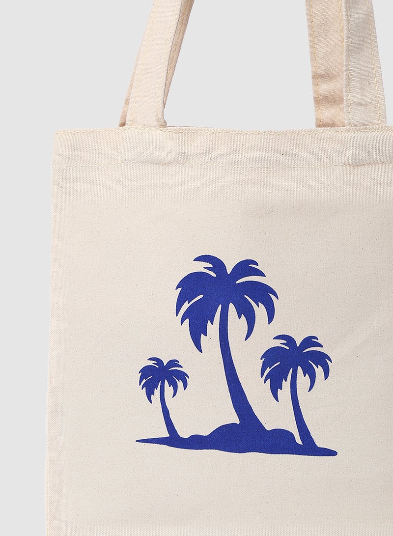 Amal - Palm Tree Print Canvas Shopping And Grocery Bag Color Shade May Vary Blue - Image 1