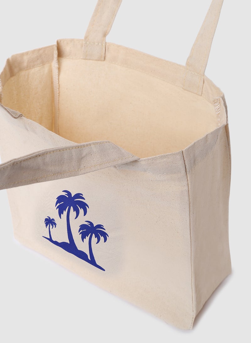 Amal - Palm Tree Print Canvas Shopping And Grocery Bag Color Shade May Vary Blue - Image 1
