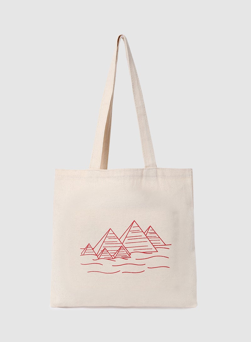 Amal - Pack Of 2 Pyramid Print Canvas Shopping And Grocery Bags Color Shade May Vary Red - Image 1