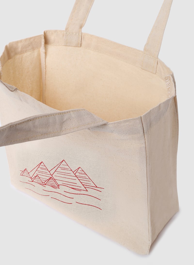 Amal - Pack Of 2 Pyramid Print Canvas Shopping And Grocery Bags Color Shade May Vary Red - Image 1