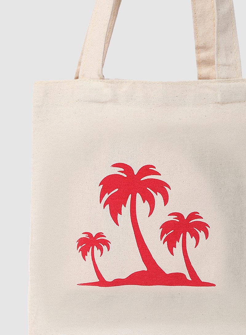 Amal - Pack Of 2 Palm Tree Print Canvas Shopping And Grocery Bags Color Shade May Vary Red - Image 1