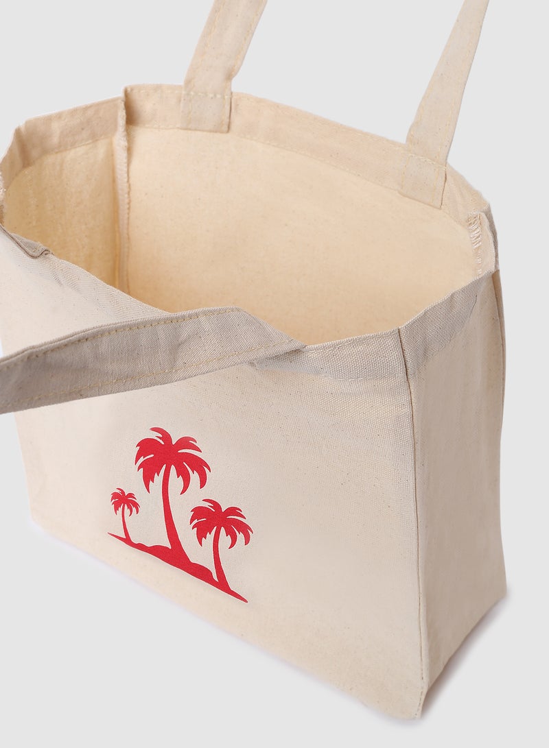 Amal - Pack Of 2 Palm Tree Print Canvas Shopping And Grocery Bags Color Shade May Vary Red - Image 1