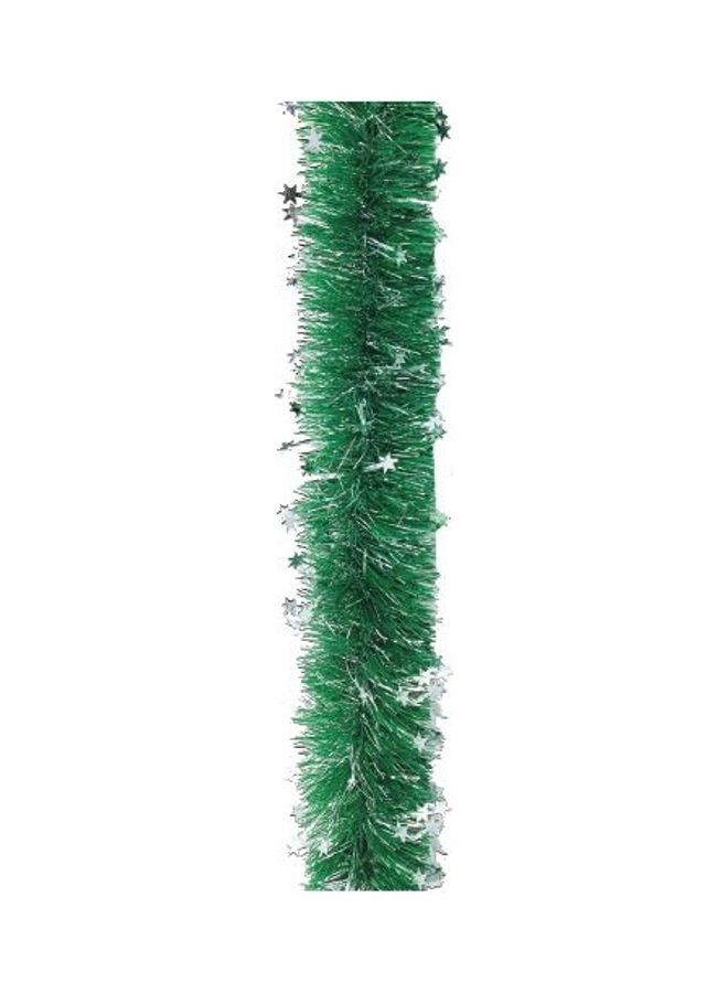 CHRISTMAS MAGIC Green Garland With Silver Tinsel Stars 300x12cm 