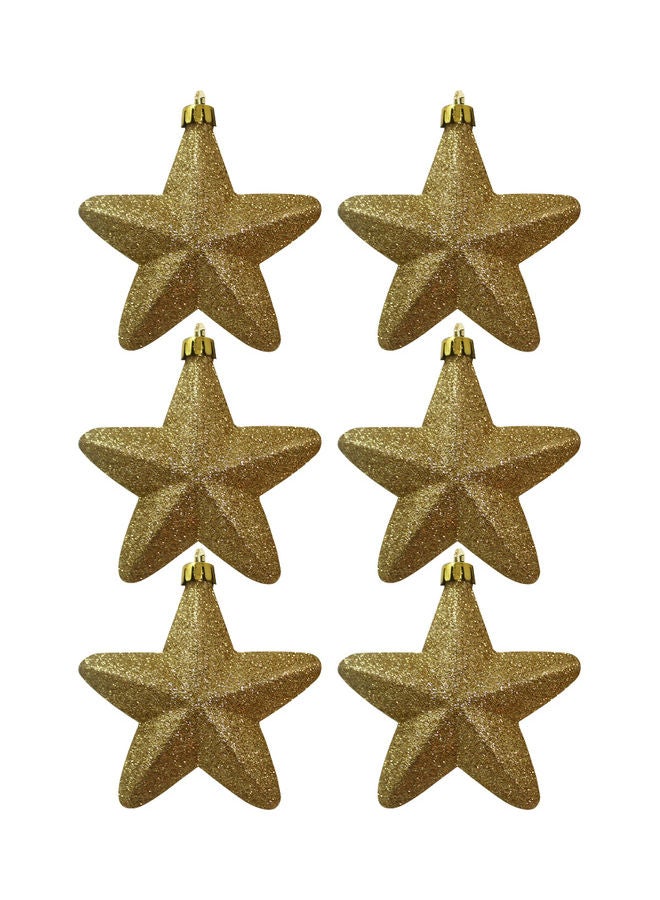 6-Piece Hanging Star Gold Glitter With PVC Box 6cm