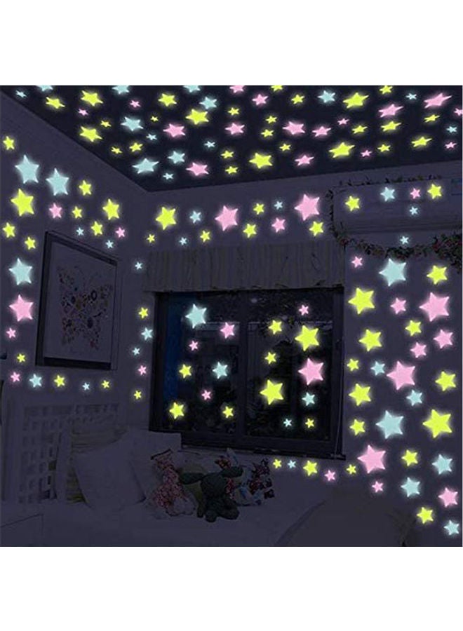 Generic - 100PCs Luminous Plastic 3D Stars Glow in the Dark wall stickers Multicolour 3x3cm - Image 1