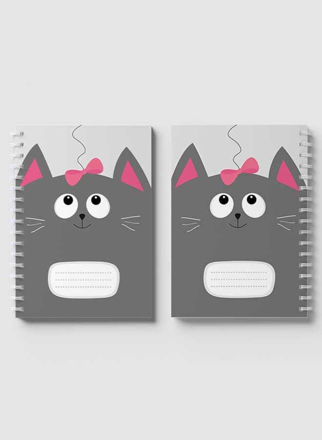 LOWHA - Spiral Notebook For School Or Business Note Taking With 60 Sheets  Cartoon Cute Cat Pink Ribbon Multicolour - Image 1