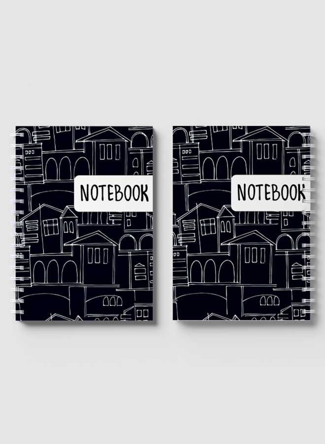 LOWHA - Spiral Notebook For School Or Business Note Taking With 60 Sheets  Patterns With Cityscapes Multicolour - Image 1