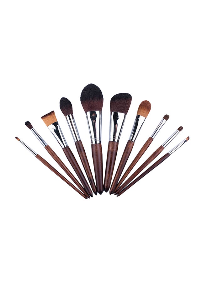 طقم فرش مكياج مكون من 11 قطعة بني/فضي - Image 1