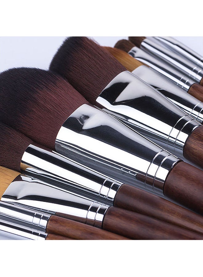 طقم فرش مكياج مكون من 11 قطعة بني/فضي - Image 3