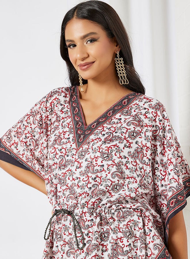 COUTURE BY RABIA All Over Print Tie Waist Kaftan Multicolour - Image 4