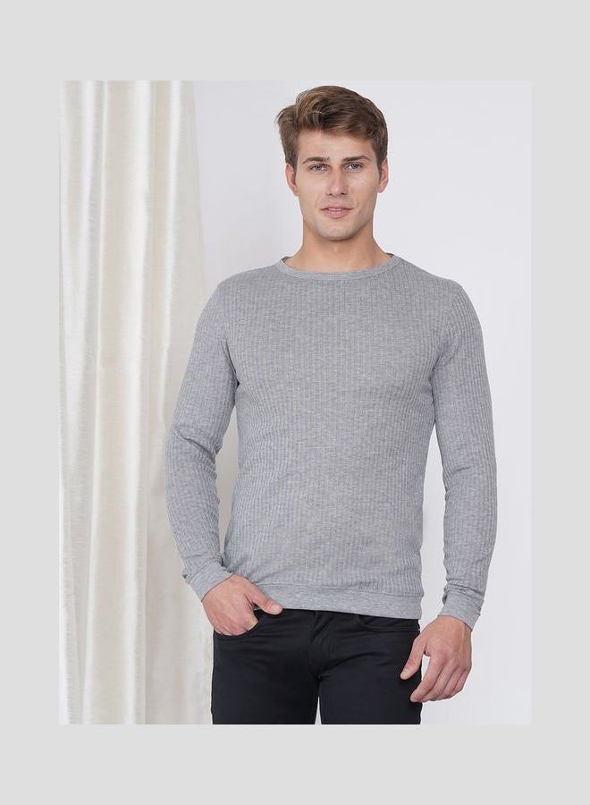 لورين سميث تيشيرت كاجوال بأكمام طويلة للرجال بنسيج مضلع رمادي - Image 1