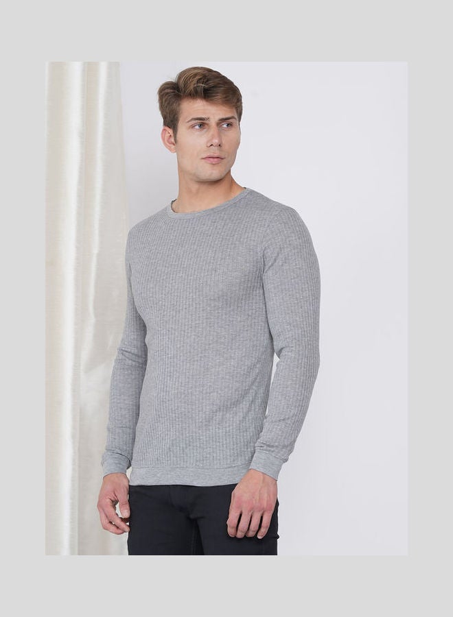 لورين سميث تيشيرت كاجوال بأكمام طويلة للرجال بنسيج مضلع رمادي - Image 4