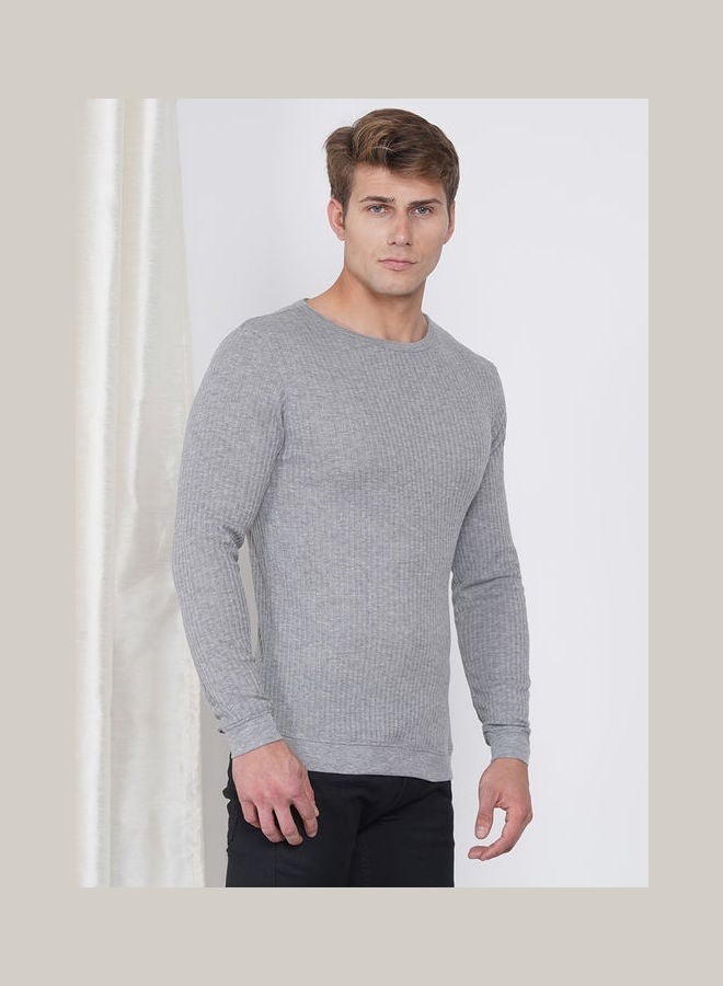 لورين سميث تيشيرت كاجوال بأكمام طويلة للرجال بنسيج مضلع رمادي - Image 3