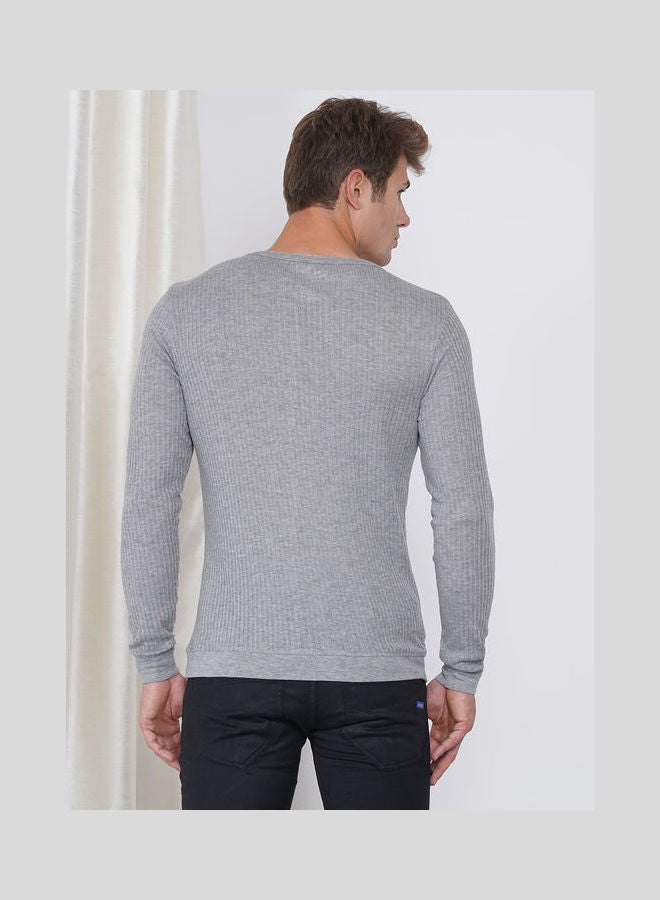 لورين سميث تيشيرت كاجوال بأكمام طويلة للرجال بنسيج مضلع رمادي - Image 2