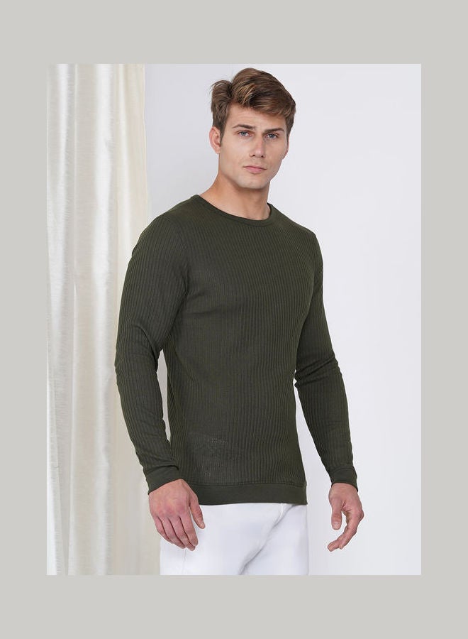 لورين سميث تيشيرت كاجوال بأكمام طويلة للرجال بنسيج مضلع أخضر داكن - Image 3