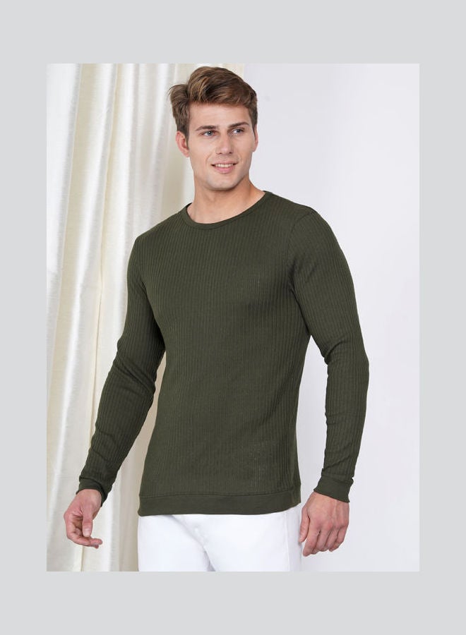 لورين سميث تيشيرت كاجوال بأكمام طويلة للرجال بنسيج مضلع أخضر داكن - Image 4