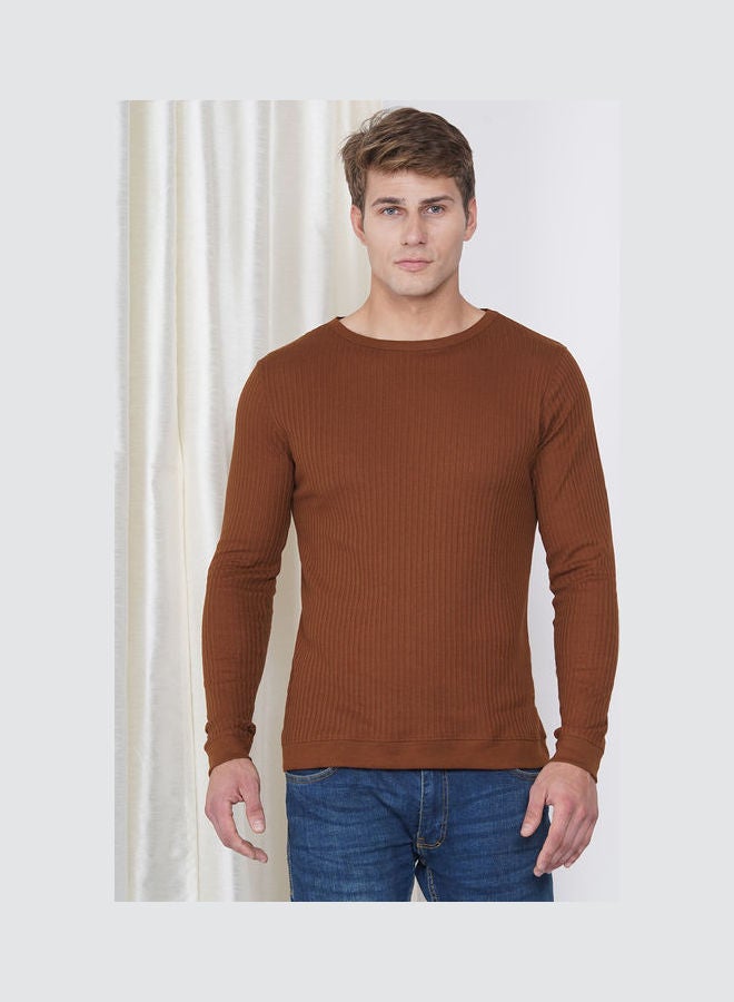 لورين سميث تيشيرت كاجوال بأكمام طويلة للرجال بنسيج مضلع بني - Image 1