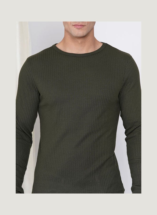 لورين سميث تيشيرت كاجوال بأكمام طويلة للرجال بنسيج مضلع أخضر داكن - Image 5