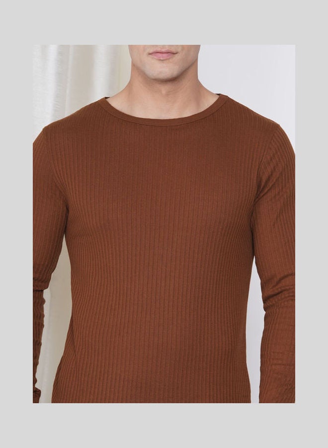 لورين سميث تيشيرت كاجوال بأكمام طويلة للرجال بنسيج مضلع بني - Image 5