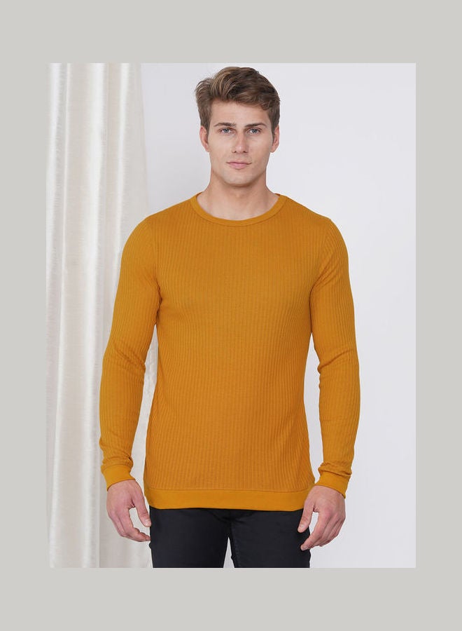 LAUREN Smith Men’s Casual Full Sleeve T-shirt In Ribbed Texture Mustard - Image 1