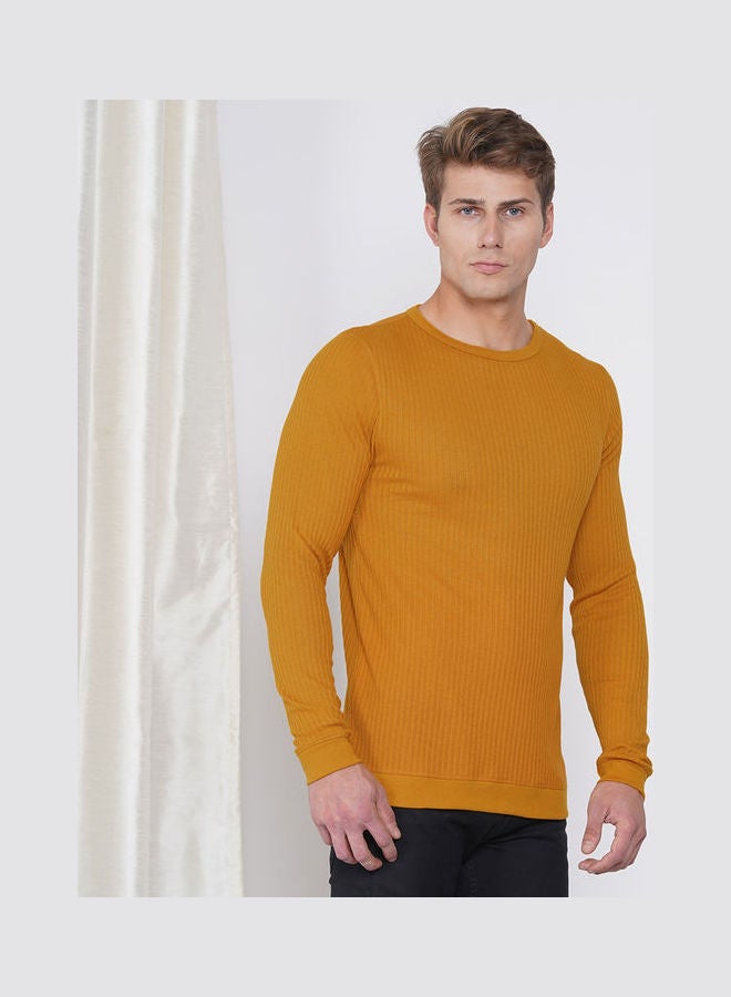 LAUREN Smith Men’s Casual Full Sleeve T-shirt In Ribbed Texture Mustard - Image 3