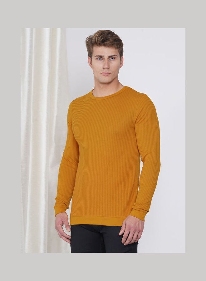 LAUREN Smith Men’s Casual Full Sleeve T-shirt In Ribbed Texture Mustard - Image 4
