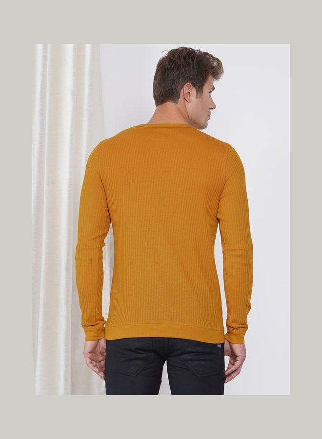 LAUREN Smith Men’s Casual Full Sleeve T-shirt In Ribbed Texture Mustard - Image 2