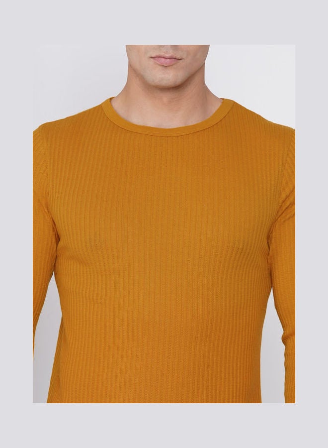 LAUREN Smith Men’s Casual Full Sleeve T-shirt In Ribbed Texture Mustard - Image 5