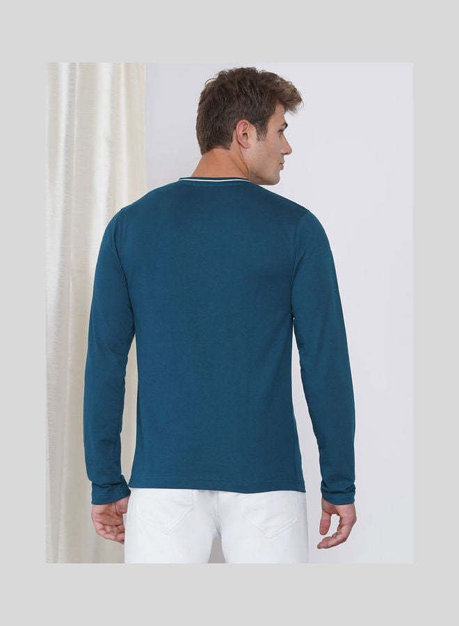 لورين سميث تيشيرت كاجوال بأكمام طويلة وفتحة رقبة هينلي وملمس بارز للرجال أزرق - Image 2