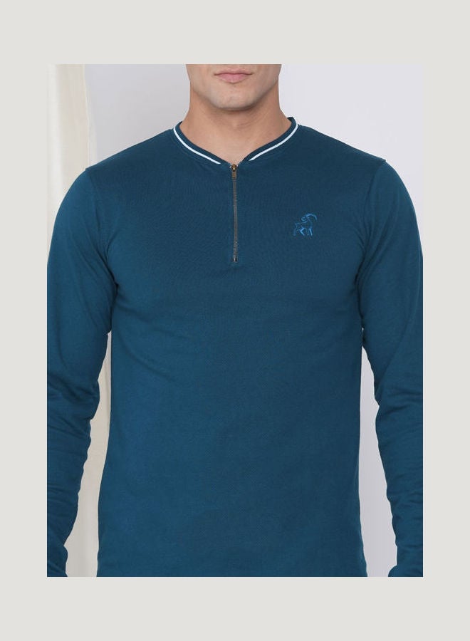 لورين سميث تيشيرت كاجوال بأكمام طويلة وفتحة رقبة هينلي وملمس بارز للرجال أزرق - Image 5