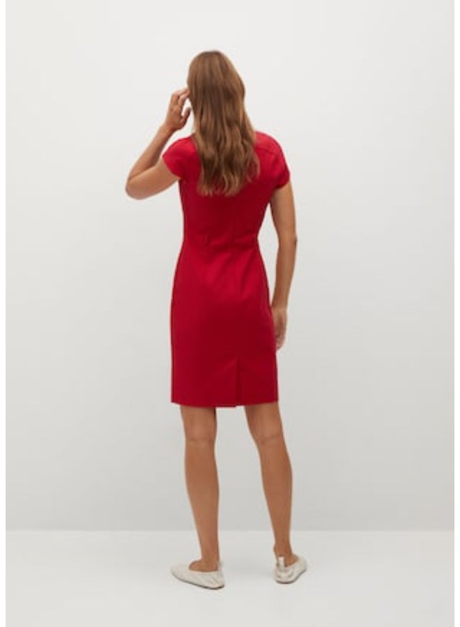 MANGO - Seam Detail V-Neck Mini Dress Red - Image 1