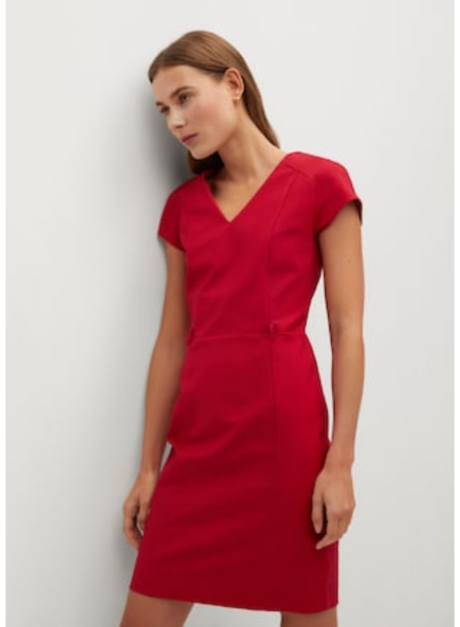 MANGO - Seam Detail V-Neck Mini Dress Red - Image 1
