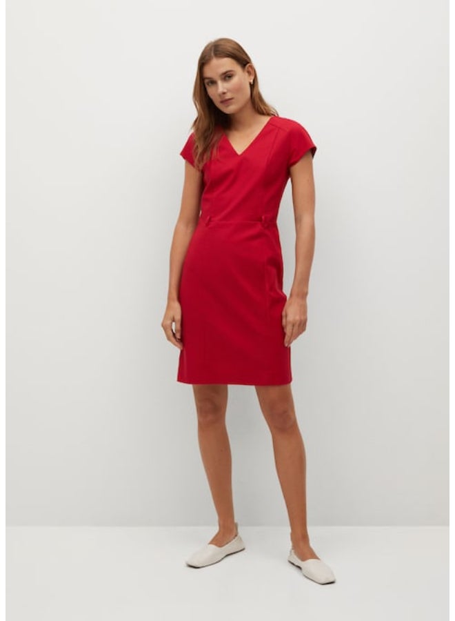 MANGO - Seam Detail V-Neck Mini Dress Red - Image 1