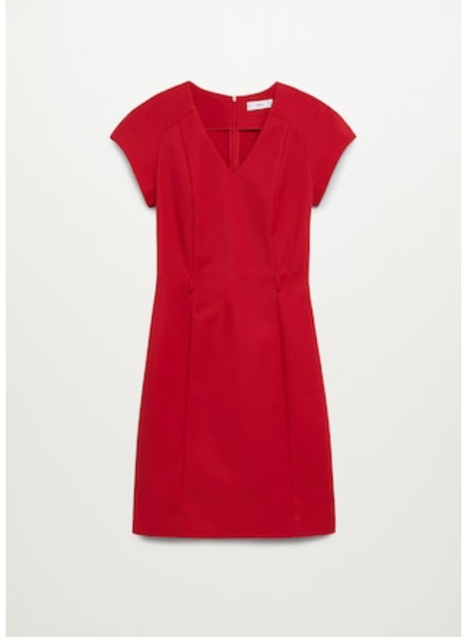 MANGO - Seam Detail V-Neck Mini Dress Red - Image 1