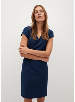 Seam Detail V-Neck Mini Dress Navy Blue